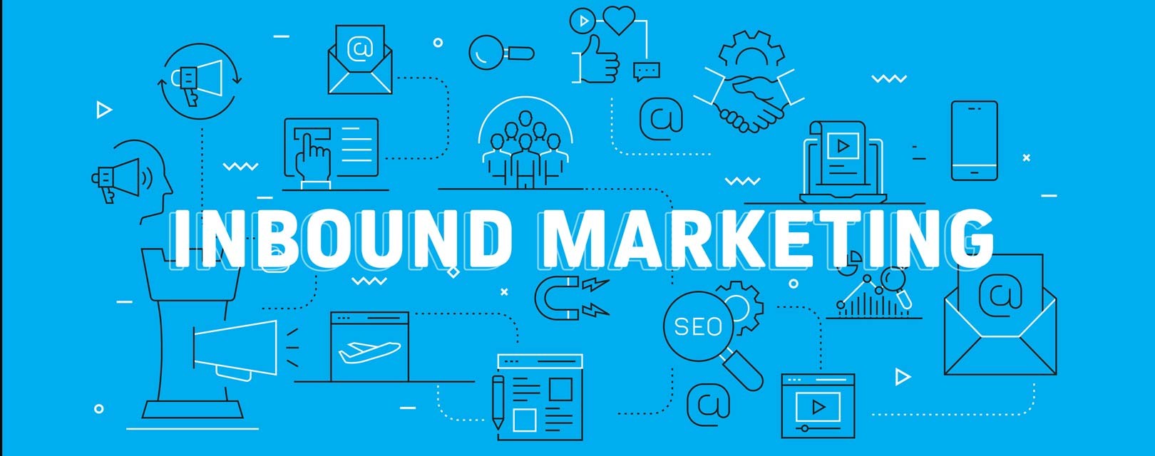 Inbound marketing graphic with blue back ground